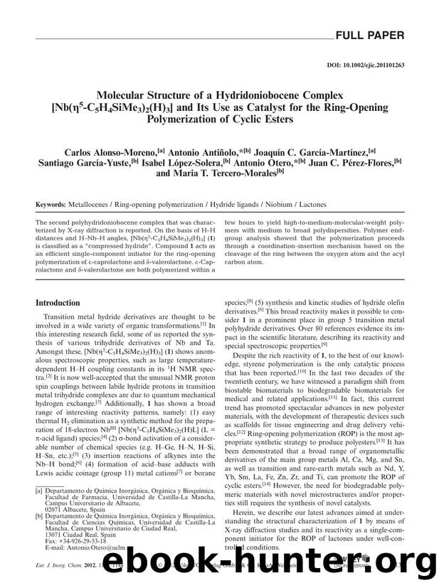 Molecular Structure of a Hydridoniobocene Complex [Nb(5C5H4SiMe3)2(H)3] and Its Use as Catalyst for the RingOpening Polymerization of Cyclic Esters by Unknown
