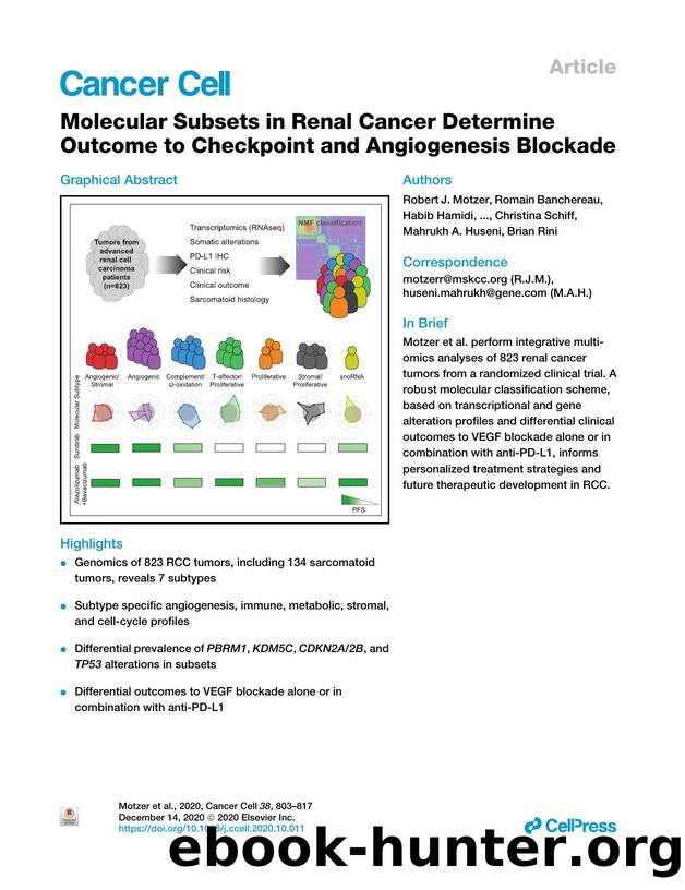 Molecular Subsets in Renal Cancer Determine Outcome to Checkpoint and Angiogenesis Blockade by unknow
