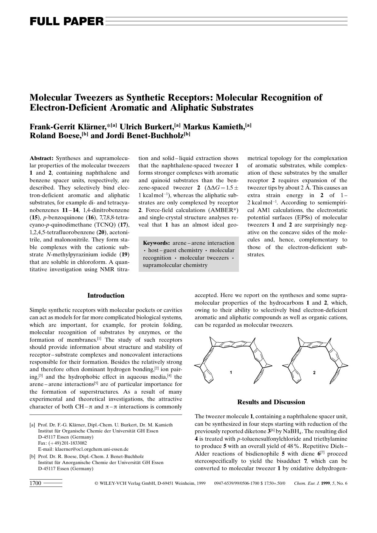 Molecular Tweezers as Synthetic Receptors: Molecular Recognition of Electron-Deficient Aromatic and Aliphatic Substrates by Unknown