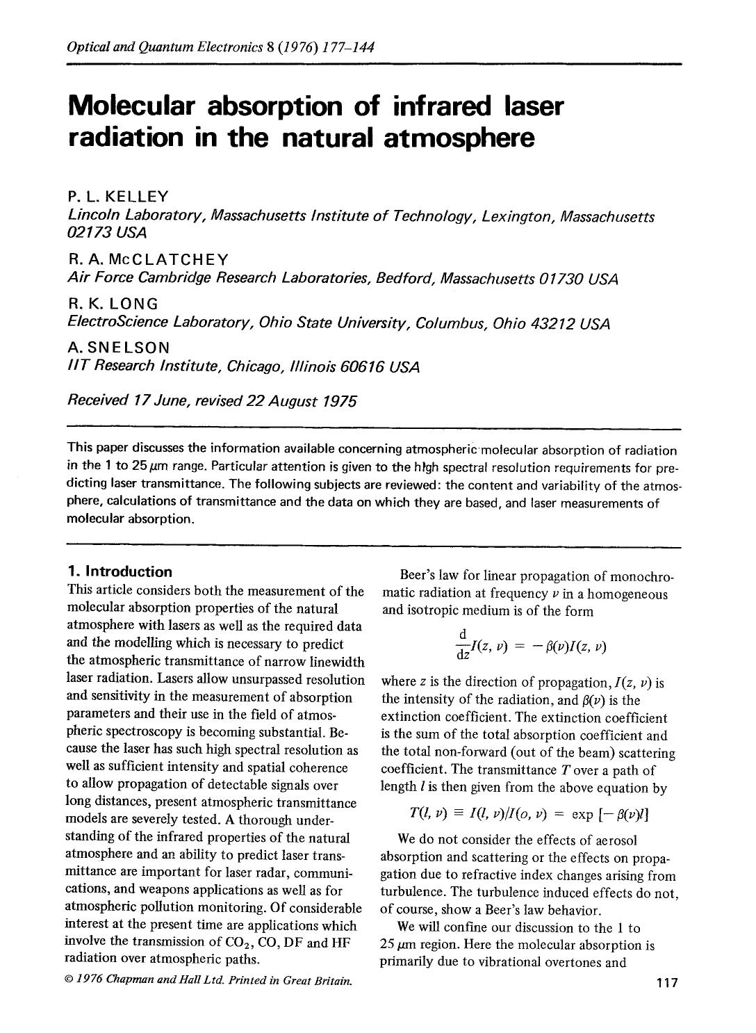 Molecular absorption of infrared laser radiation in the natural atmosphere by Unknown