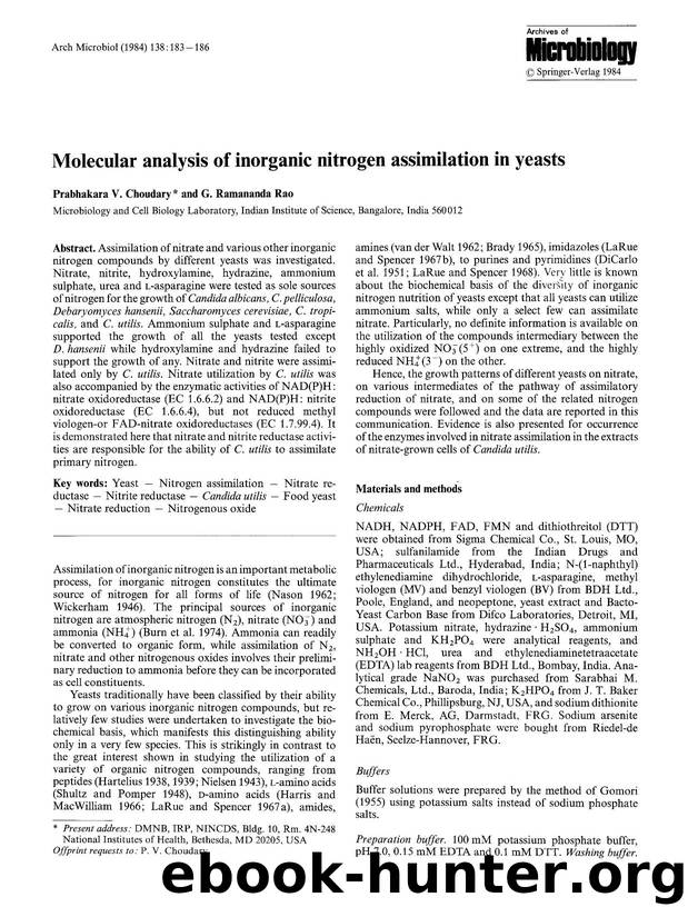 Molecular analysis of inorganic nitrogen assimilation in yeasts by Unknown