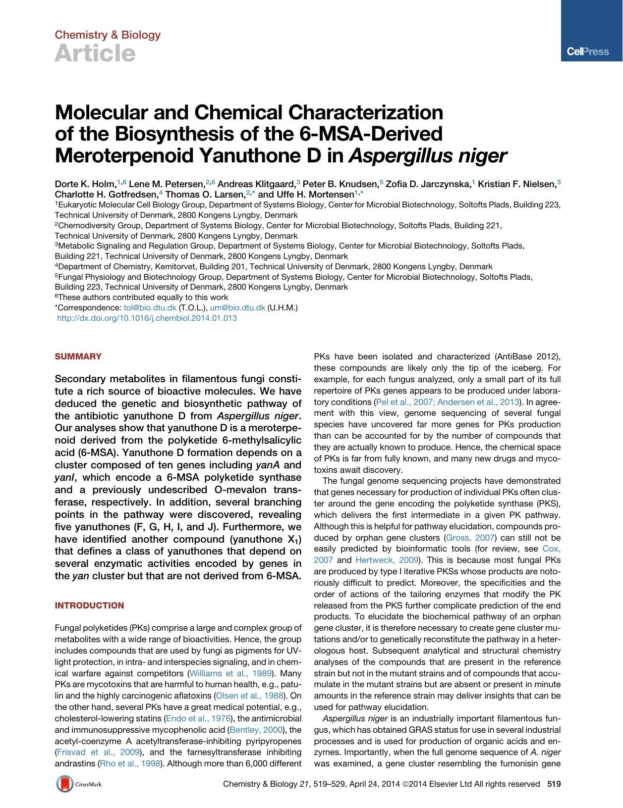 Molecular and Chemical Characterization of the Biosynthesis of the 6-MSA-Derived Meroterpenoid Yanuthone D in Aspergillus niger by unknow