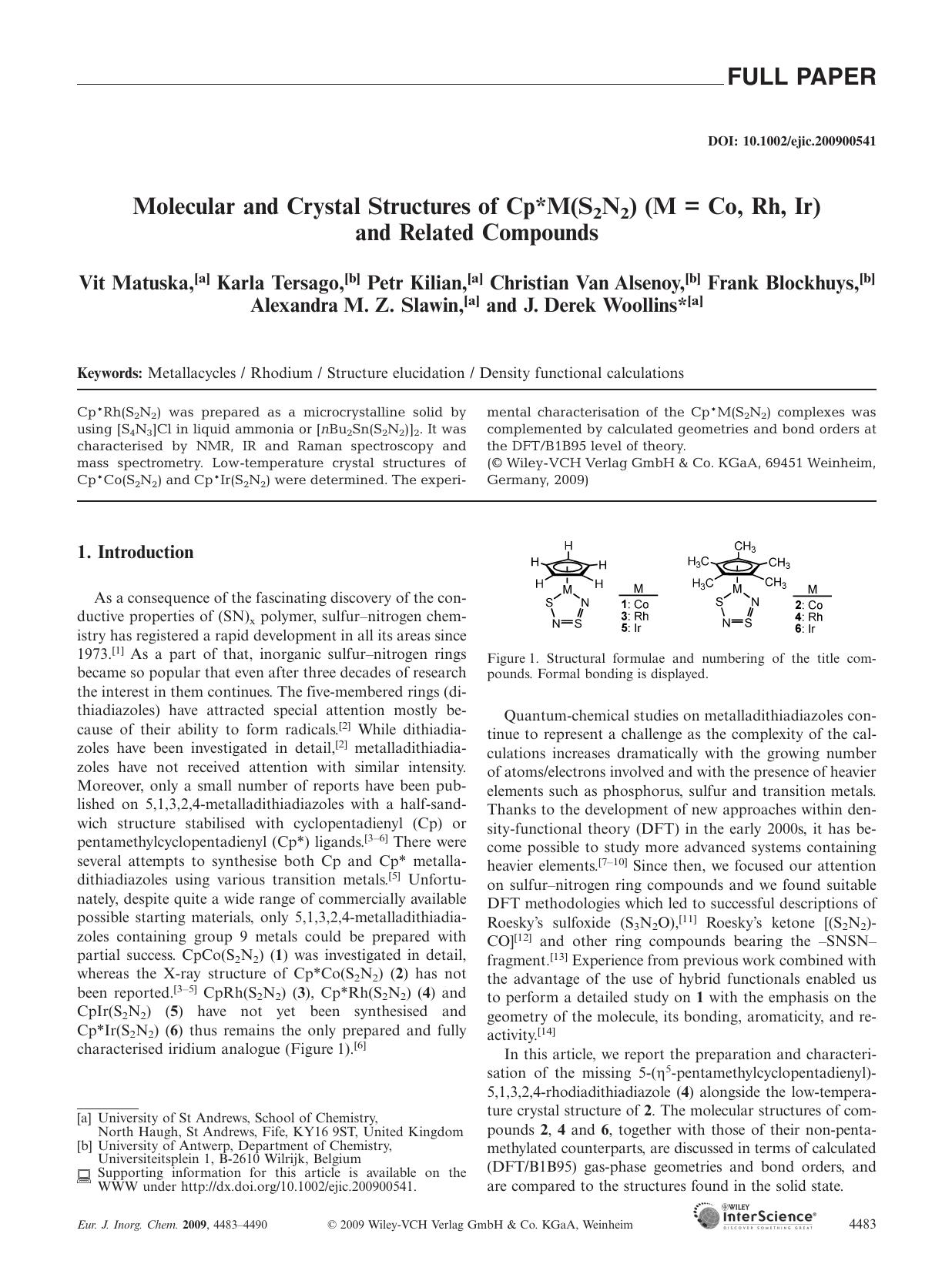 Molecular and Crystal Structures of Cp[ast]M(S2N2) (M = Co, Rh, Ir) and Related Compounds by Unknown