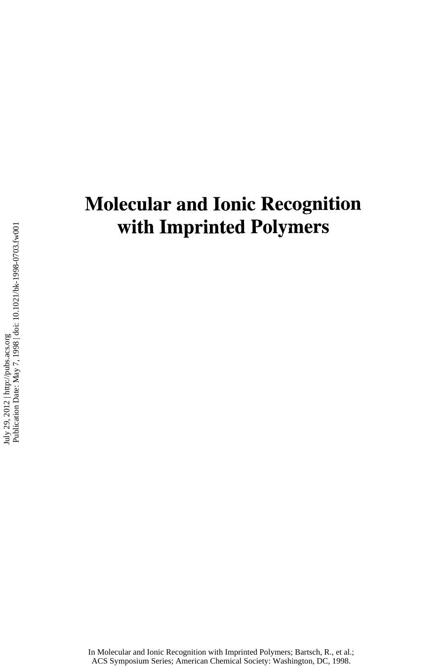 Molecular and Ionic Recognition with Imprinted Polymers by Richard A. Bartsch and Mizuo Maeda (Eds.)