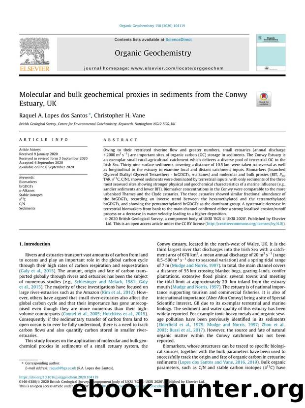 Molecular and bulk geochemical proxies in sediments from the Conwy Estuary, UK by Raquel A. Lopes dos Santos & Christopher H. Vane
