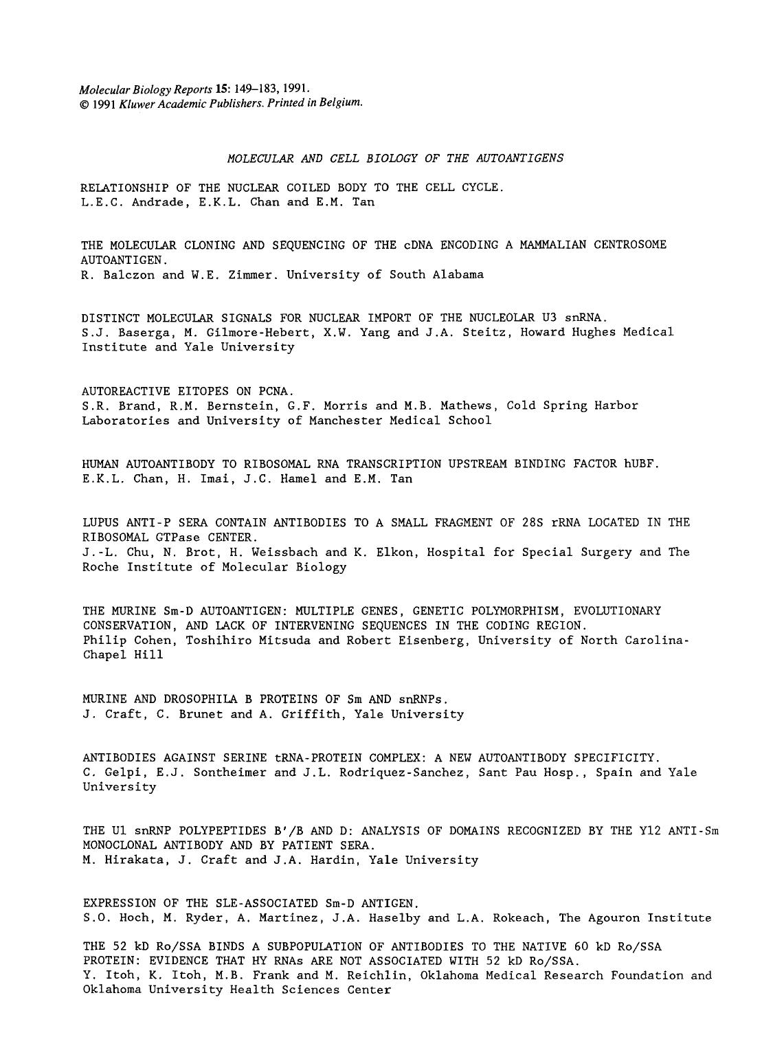 Molecular and cell biology of the autoantigens by Unknown