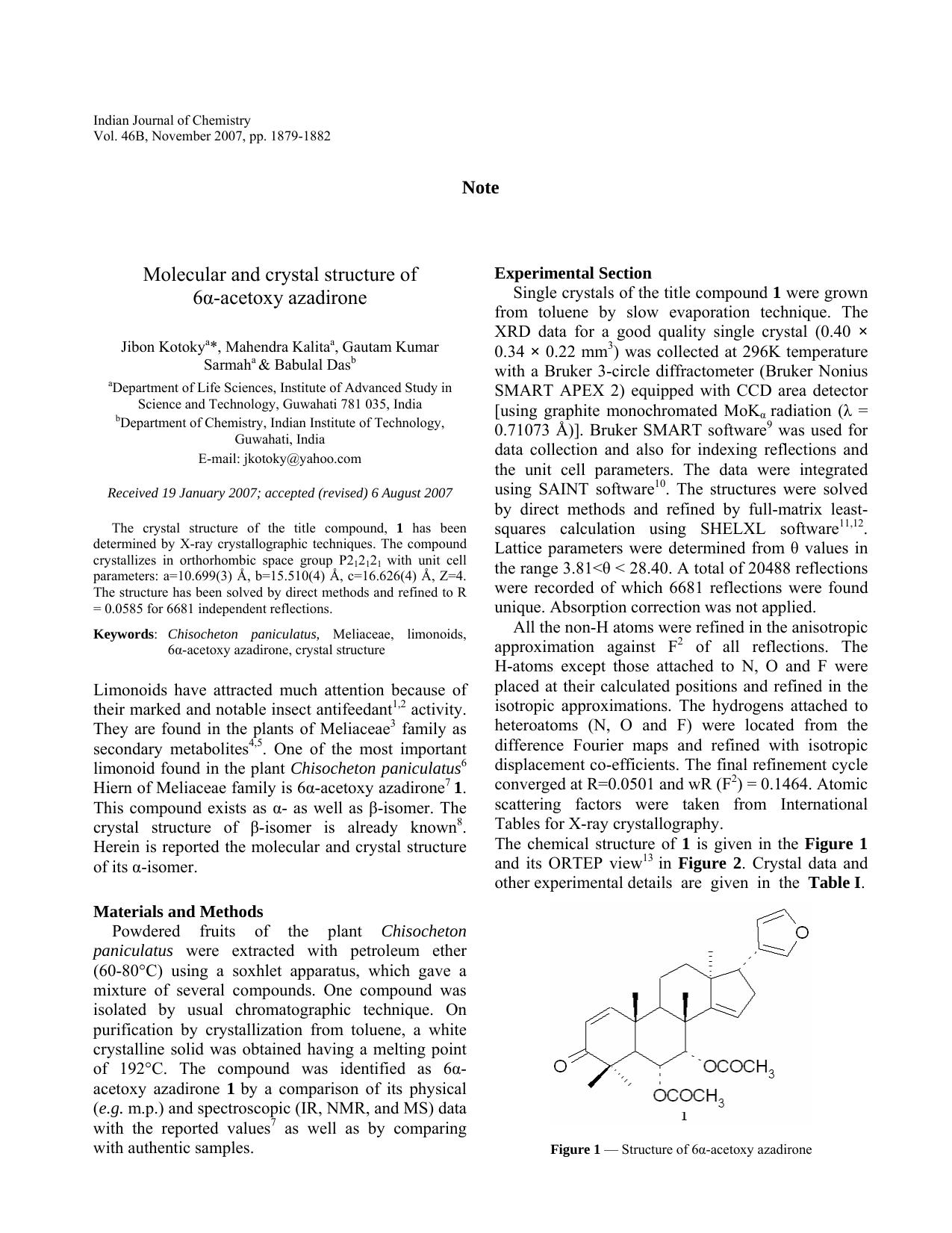 Molecular and crystal structure of by Sehgal