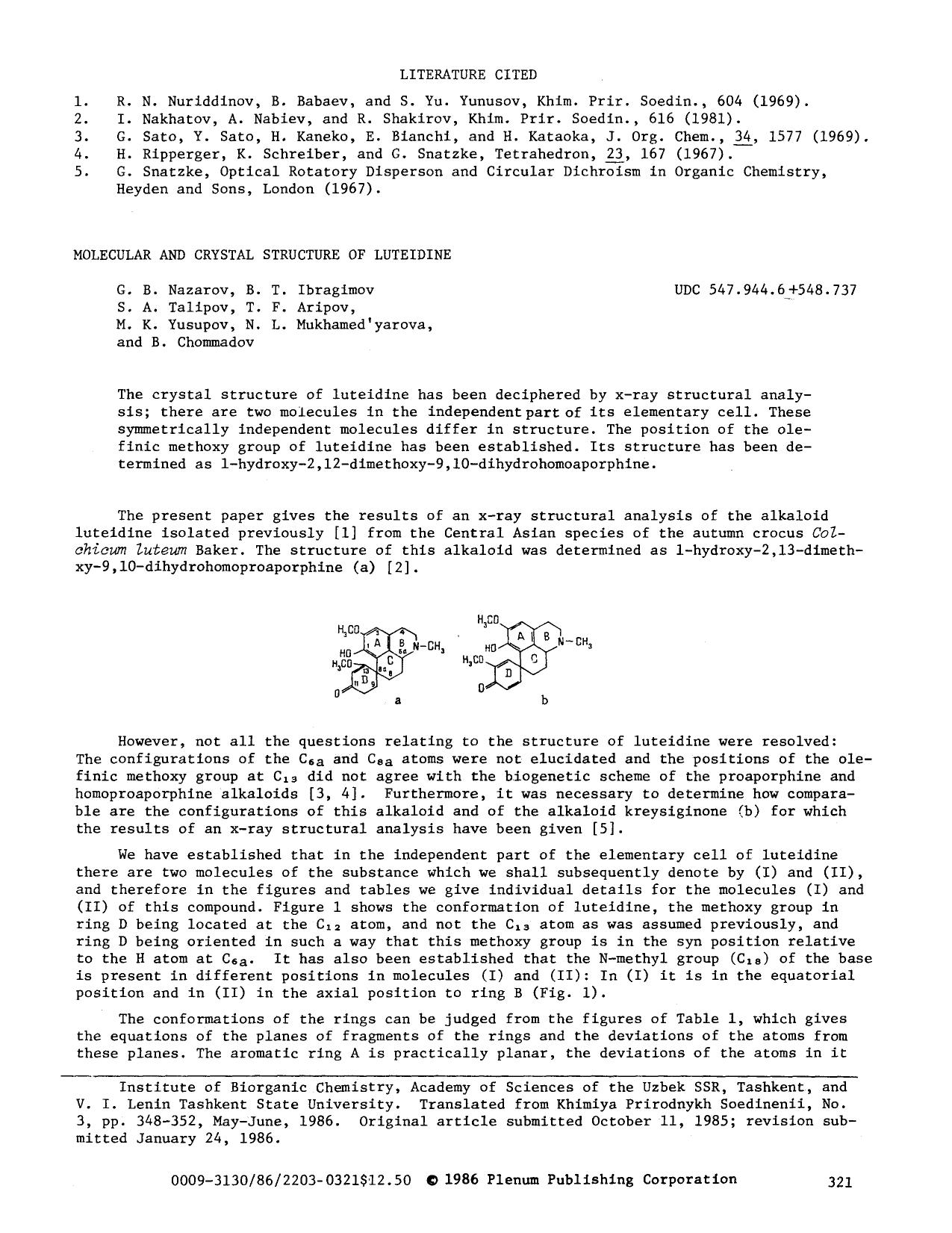 Molecular and crystal structure of luteidine by Unknown