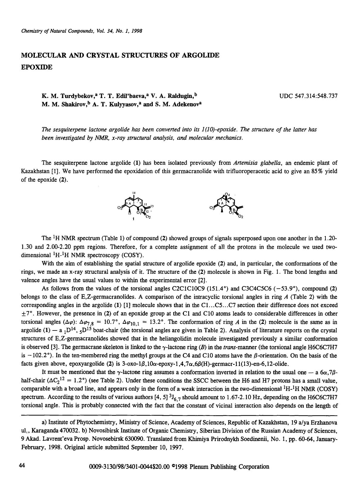 Molecular and crystal structures of argolide epoxide by Unknown