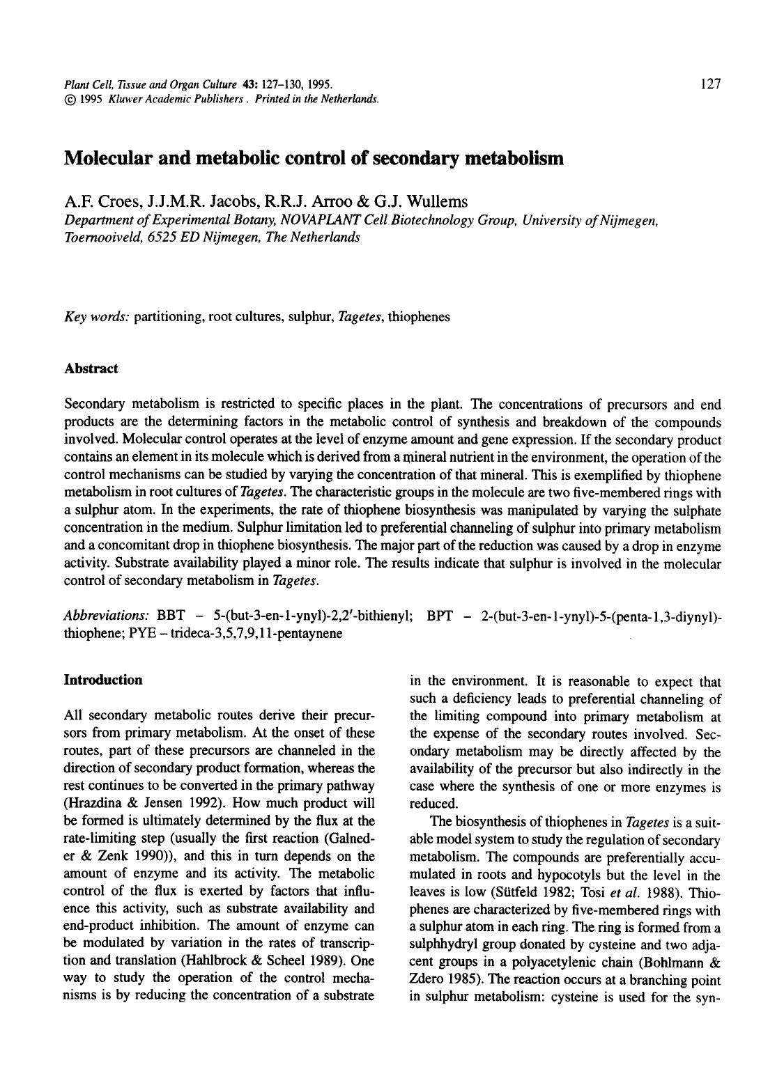 Molecular and metabolic control of secondary metabolism by Unknown