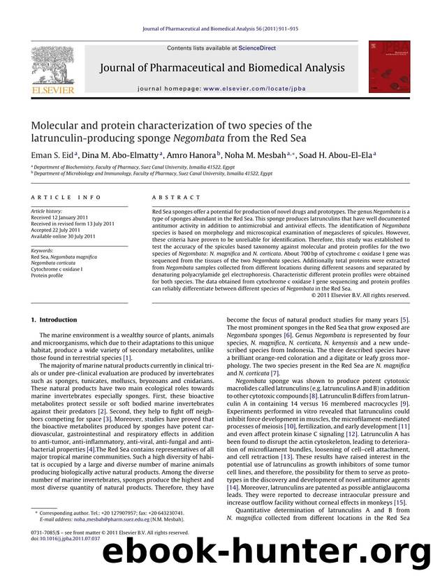 Molecular and protein characterization of two species of the latrunculin-producing sponge Negombata from the Red Sea by Eman S. Eid