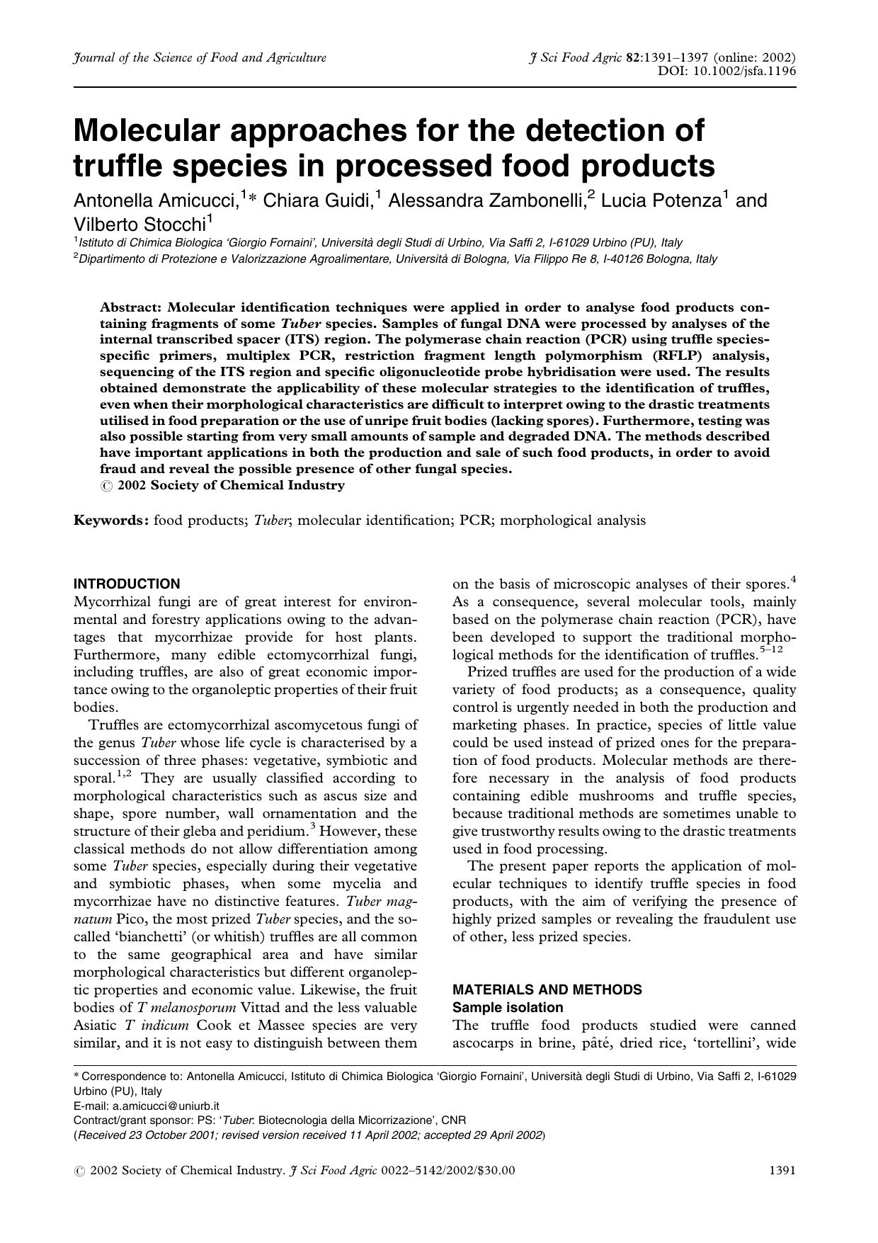 Molecular approaches for the detection of truffle species in processed food products by Unknown
