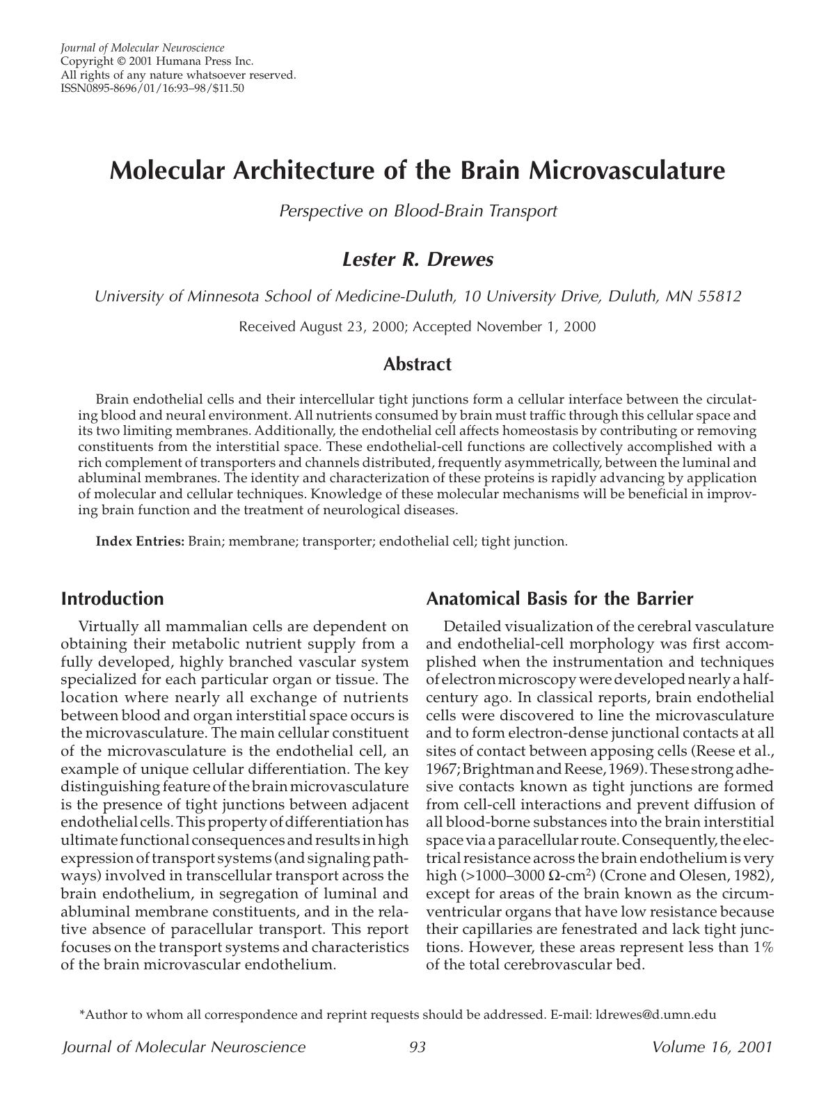 Molecular architecture of the brain microvasculature by Unknown