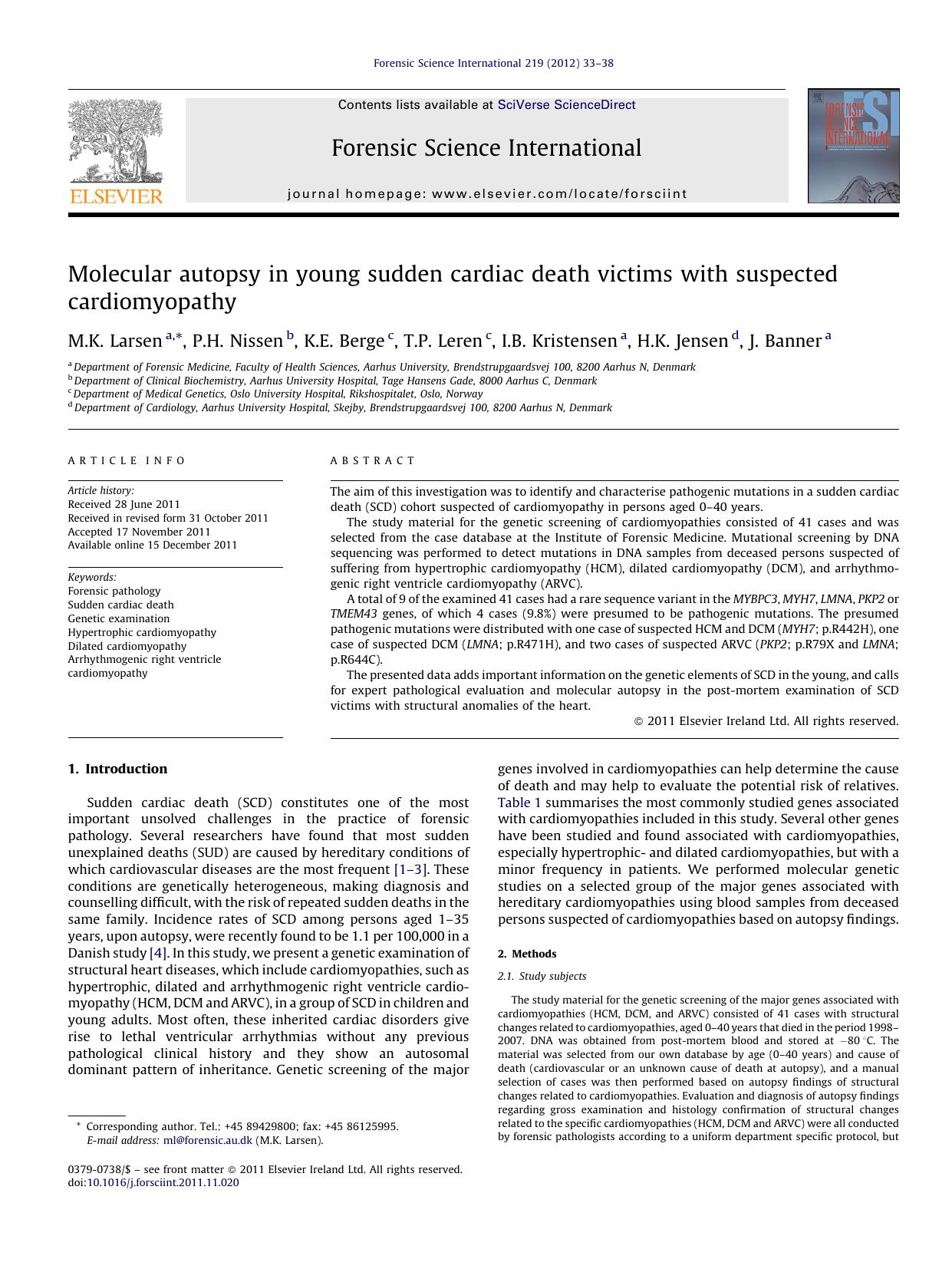 Molecular autopsy in young sudden cardiac death victims with suspected cardiomyopathy by M.K. Larsen