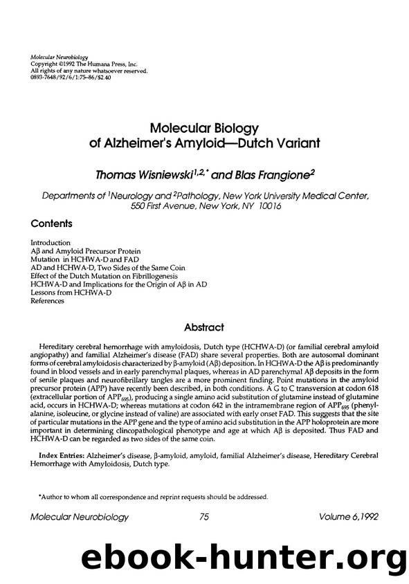 Molecular biology of Alzheimer's amyloid&#x2014;Dutch variant by Unknown