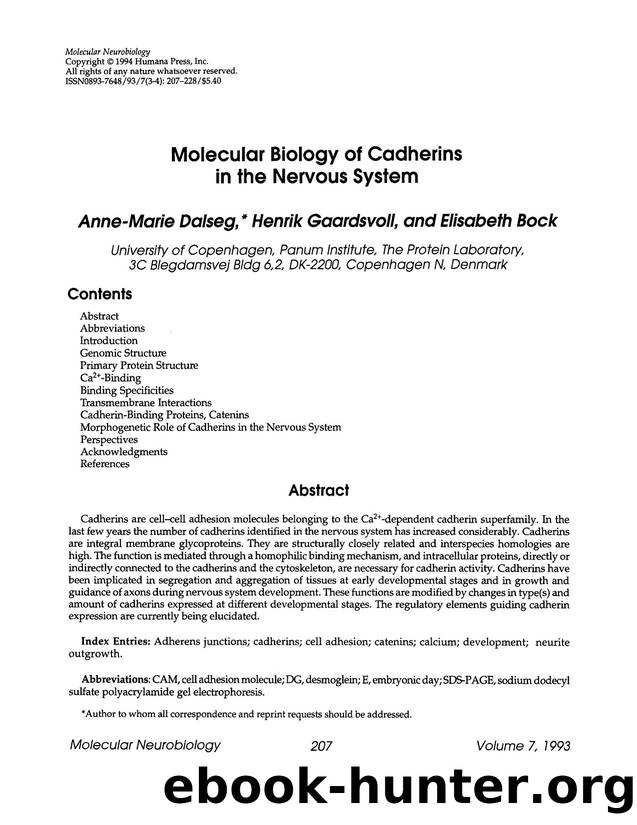 Molecular biology of cadherins in the nervous system by Unknown