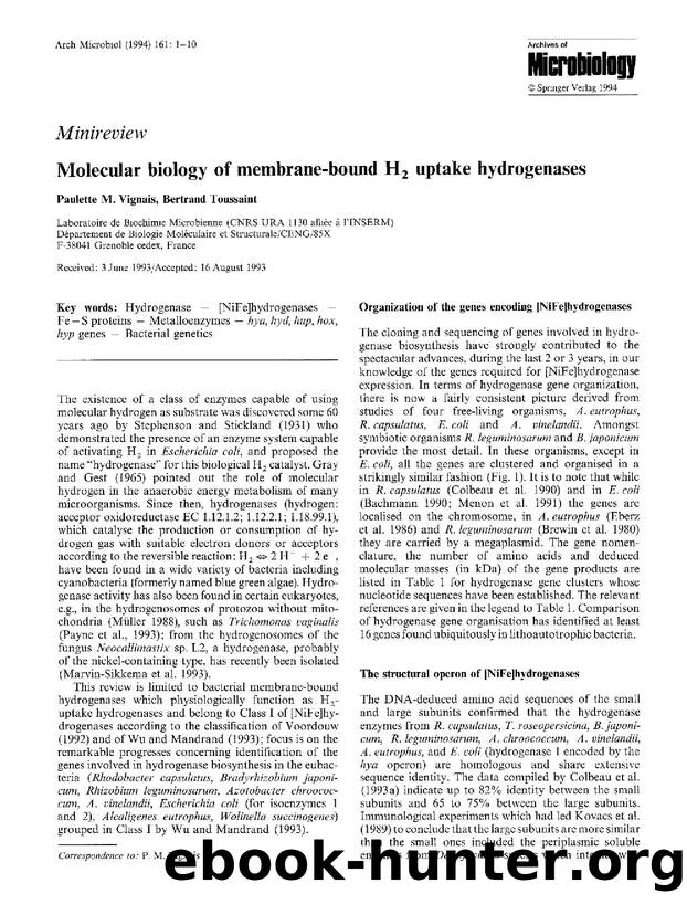 Molecular biology of membrane-bound H <Subscript>2 <Subscript> uptake hydrogenases by Unknown