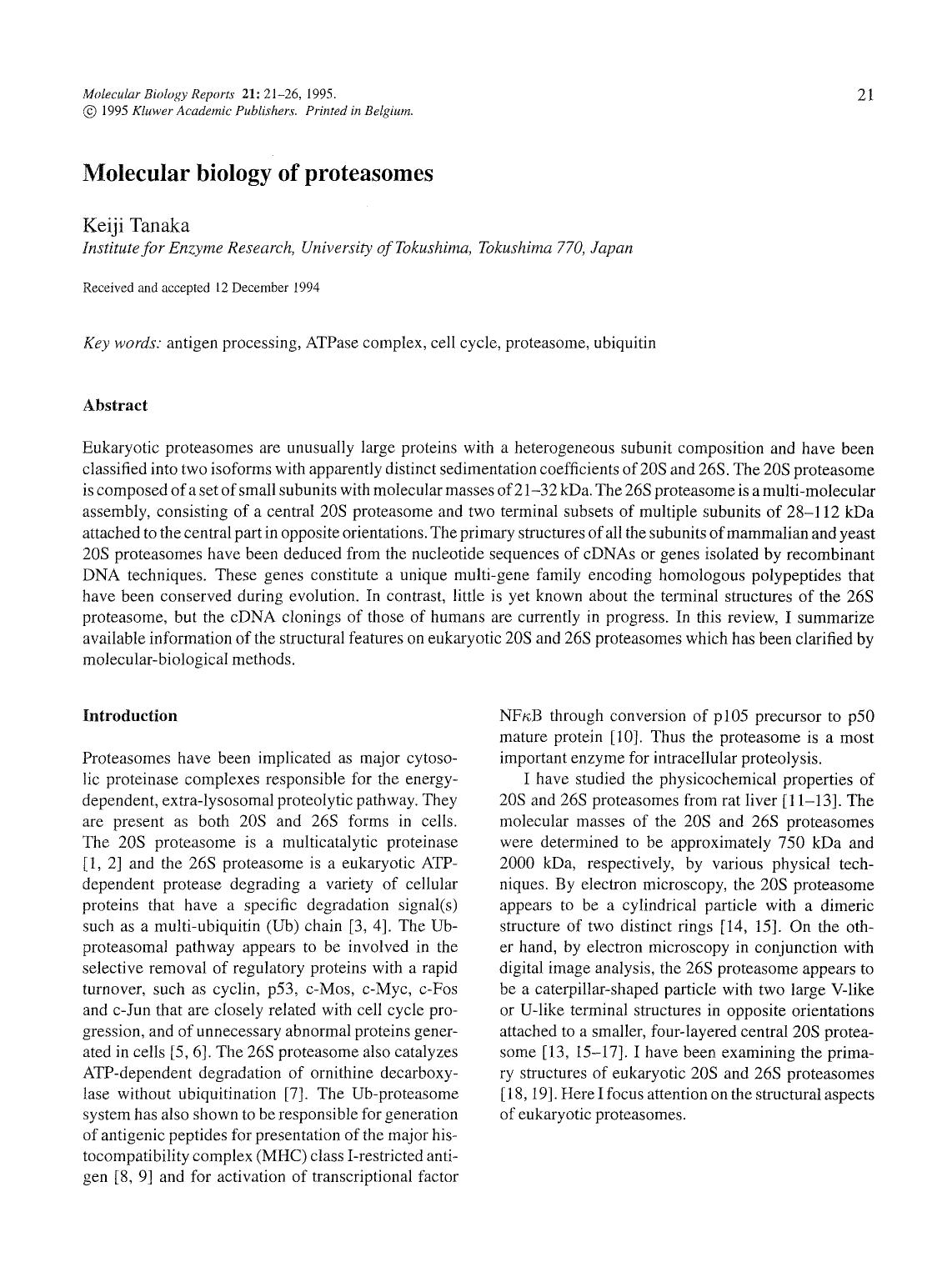 Molecular biology of proteasomes by Unknown