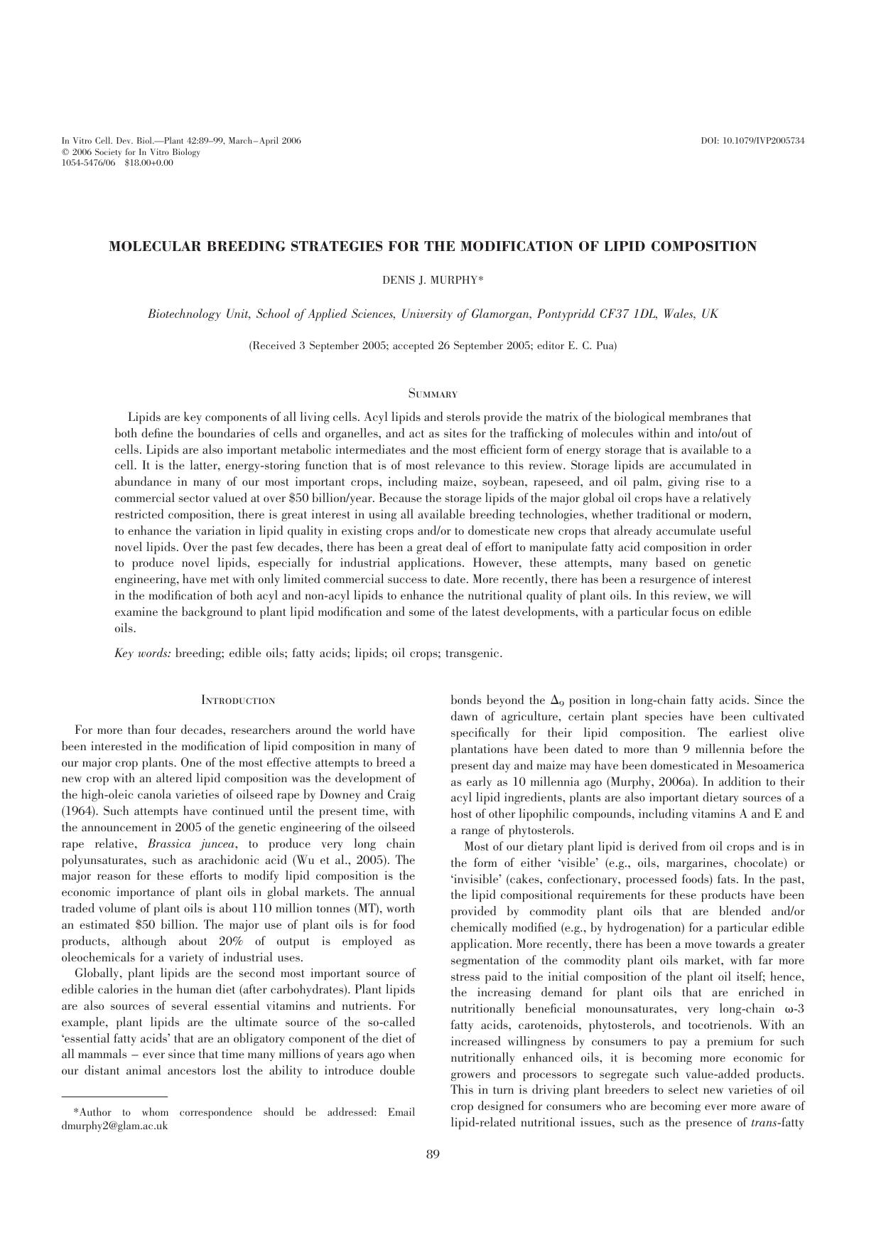 Molecular breeding strategies for the modification of lipid composition by Unknown