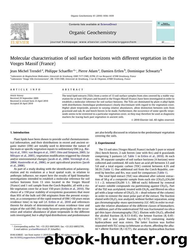 Molecular characterisation of soil surface horizons with different vegetation in the Vosges Massif (France) by Jean Michel Trendel & Philippe Schaeffer & Pierre Adam & Damien Ertlen & Dominique Schwartz