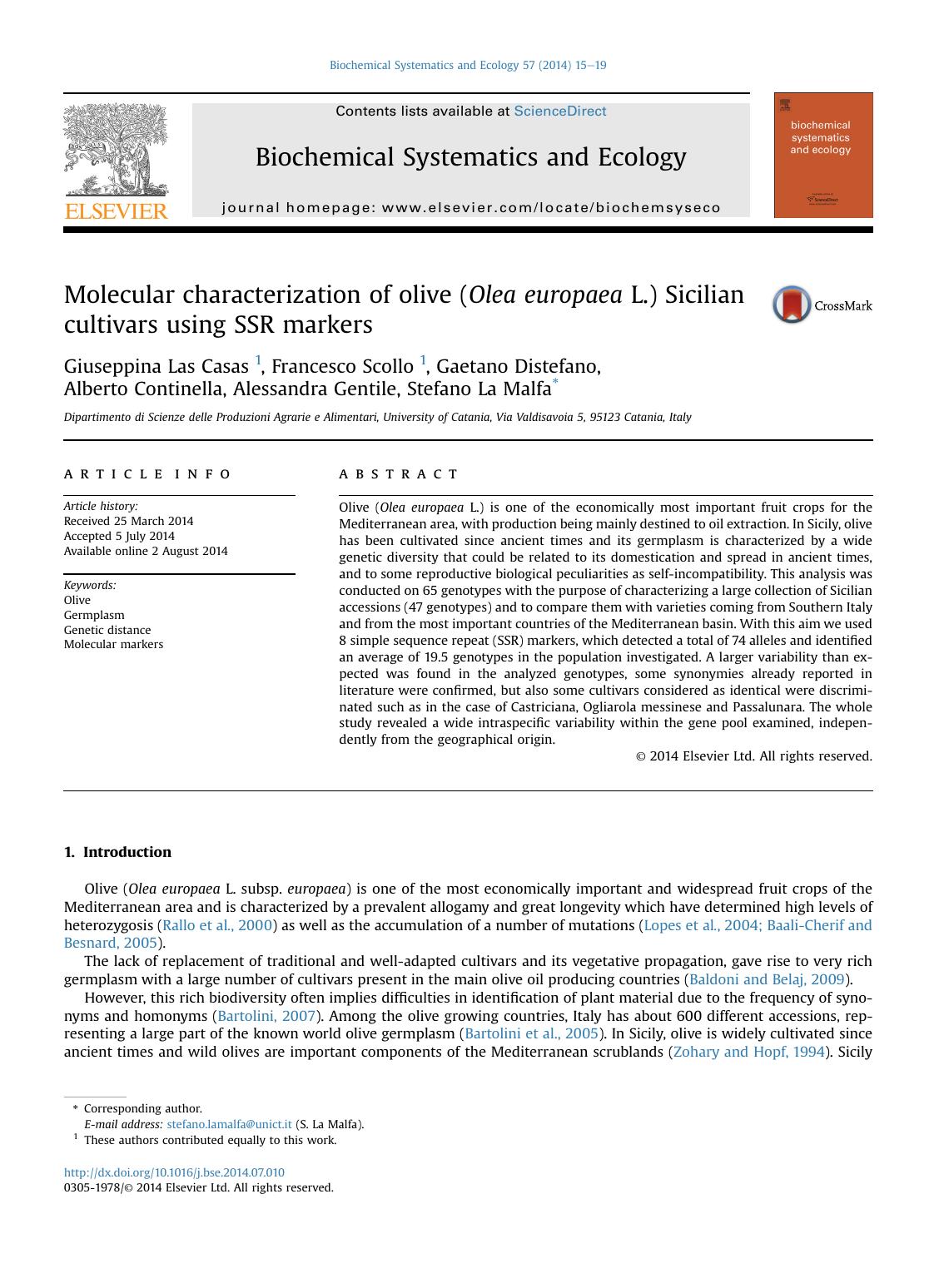 Molecular characterization of olive (Olea europaea L.) Sicilian cultivars using SSR markers by unknow
