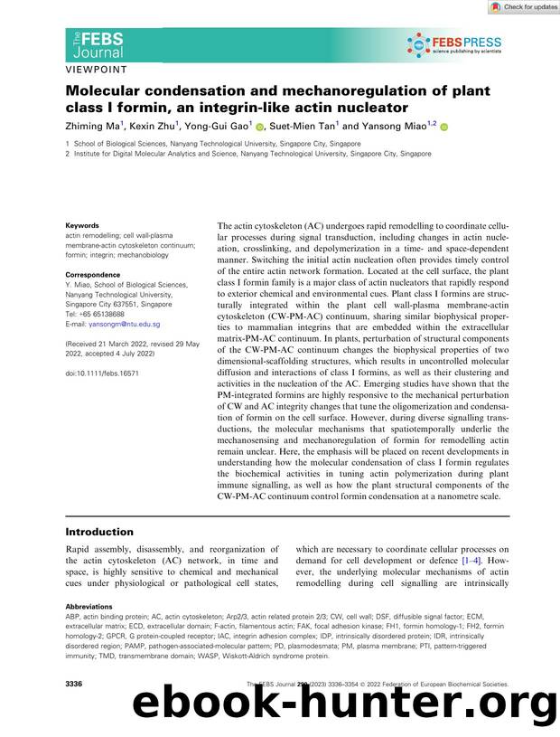Molecular condensation and mechanoregulation of plant class I formin, an integrinâlike actin nucleator by Unknown
