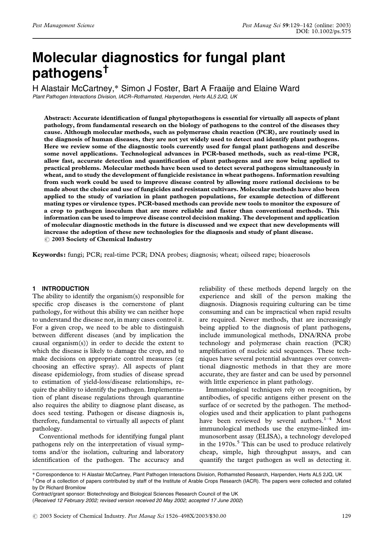 Molecular diagnostics for fungal plant pathogens by Unknown