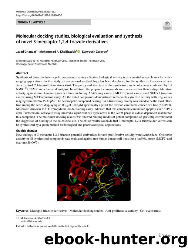 Molecular docking studies, biological evaluation and synthesis of novel 3-mercapto-1,2,4-triazole derivatives by Javad Ghanaat & Mohammad A. Khalilzadeh & Daryoush Zareyee
