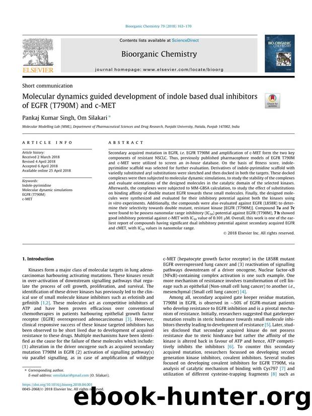 Molecular dynamics guided development of indole based dual inhibitors of EGFR (T790M) and c-MET by Pankaj Kumar Singh & Om Silakari