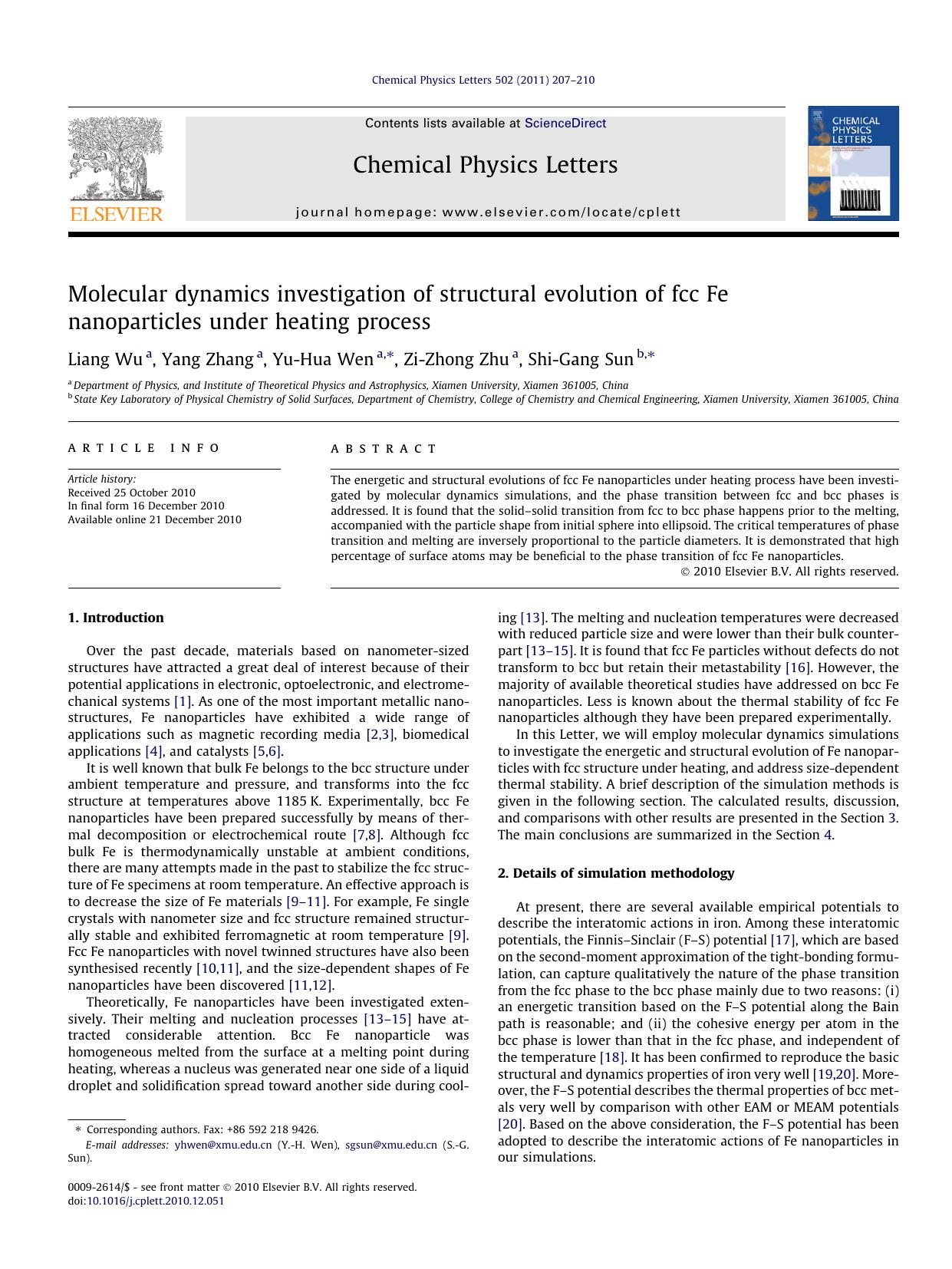 Molecular dynamics investigation of structural evolution of fcc Fe nanoparticles under heating process by Liang Wu & Yang Zhang & Yu-Hua Wen & Zi-Zhong Zhu & Shi-Gang Sun