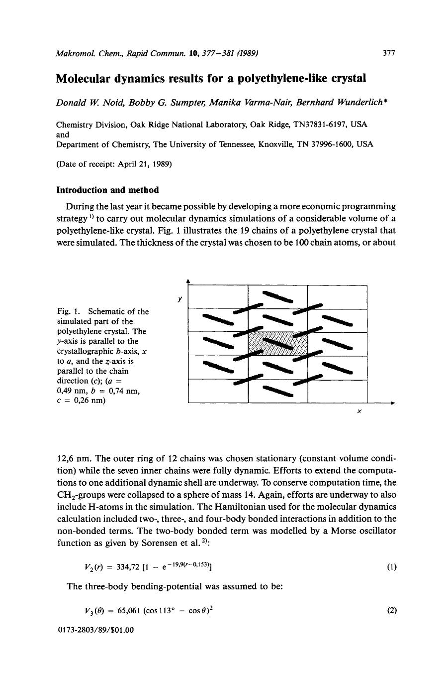 Molecular dynamics results for a polyethylene-like crystal by Unknown