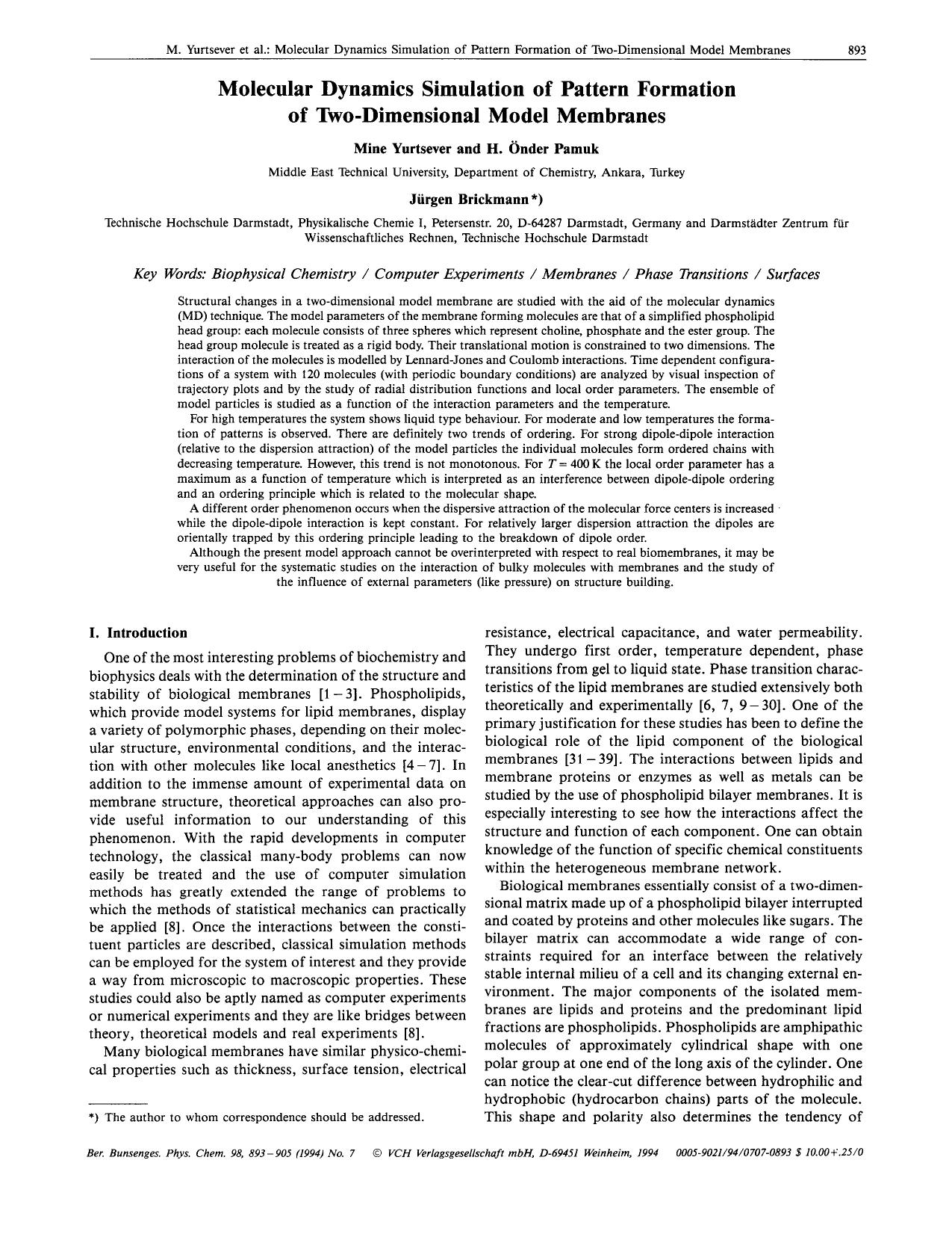 Molecular dynamics simulation of pattern formation of two-dimensional model membranes by Unknown
