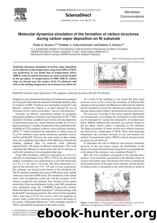 Molecular dynamics simulation of the formation of carbon structures during carbon vapor deposition on Ni substrate by Vitaliy O. Ryabov & Vladimir A. Andryushchenko & Dmitriy S. Gluzdov