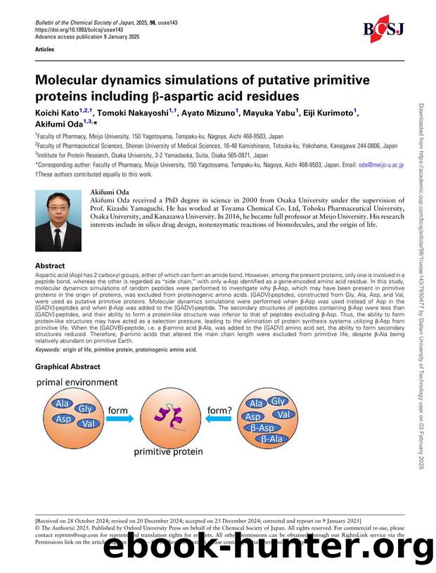 Molecular dynamics simulations of putative primitive proteins including Î²-aspartic acid residues by Koichi Kato & Tomoki Nakayoshi & Ayato Mizuno & Mayuka Yabu & Eiji Kurimoto & Akifumi Oda