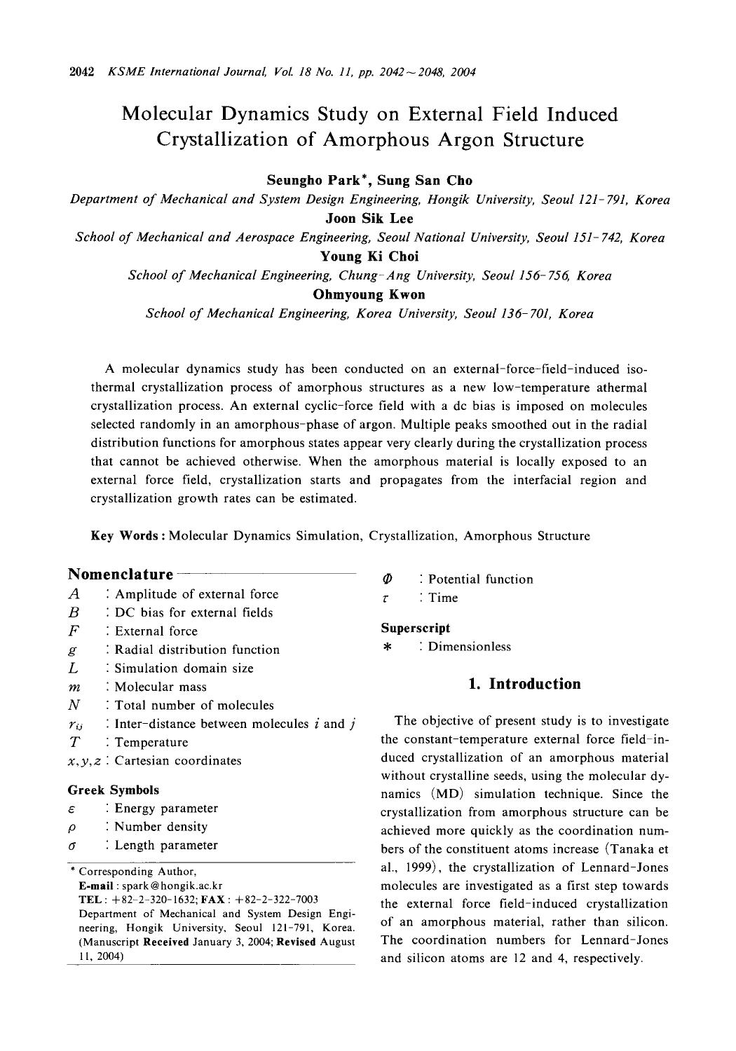 Molecular dynamics study on external field induced crystallization of amorphous argon structure by Unknown