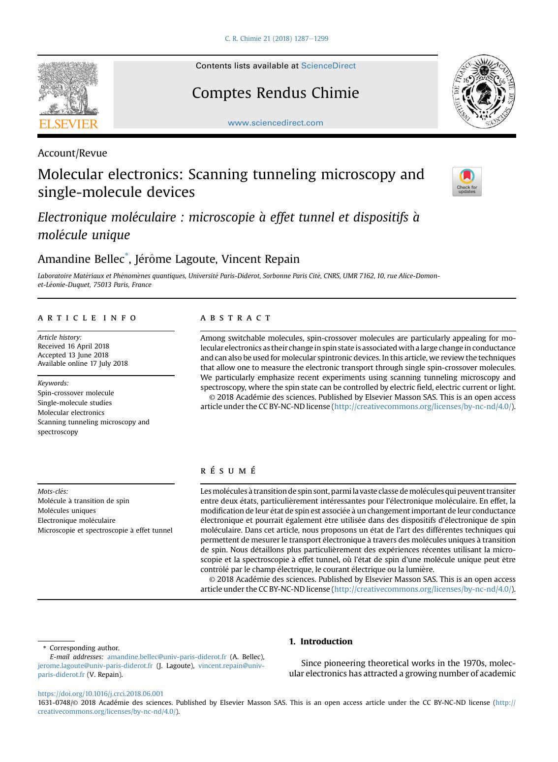 Molecular electronics: Scanning tunneling microscopy and single-molecule devices by Amandine Bellec