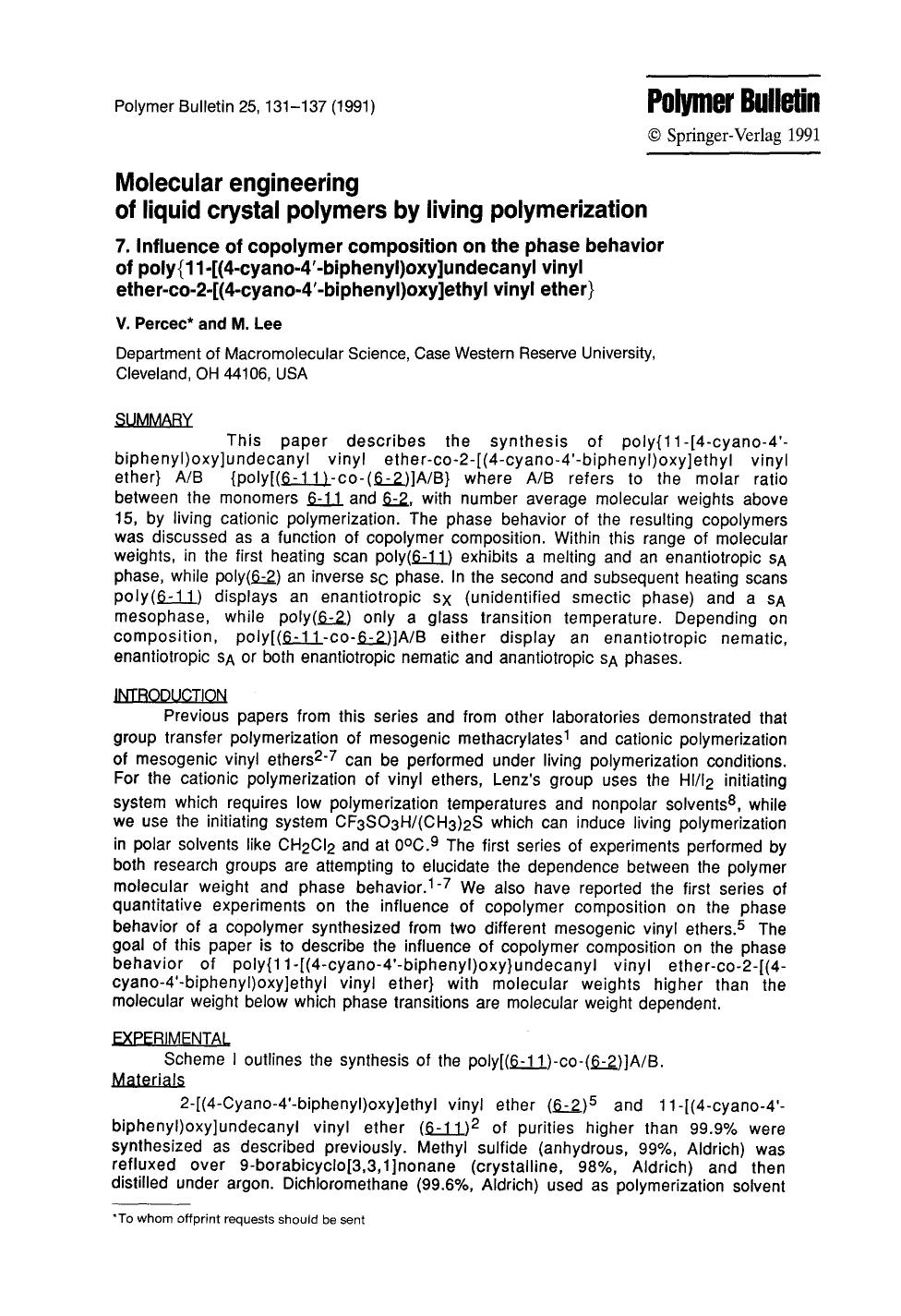 Molecular engineering of liquid crystal polymers by living polymerization by Unknown