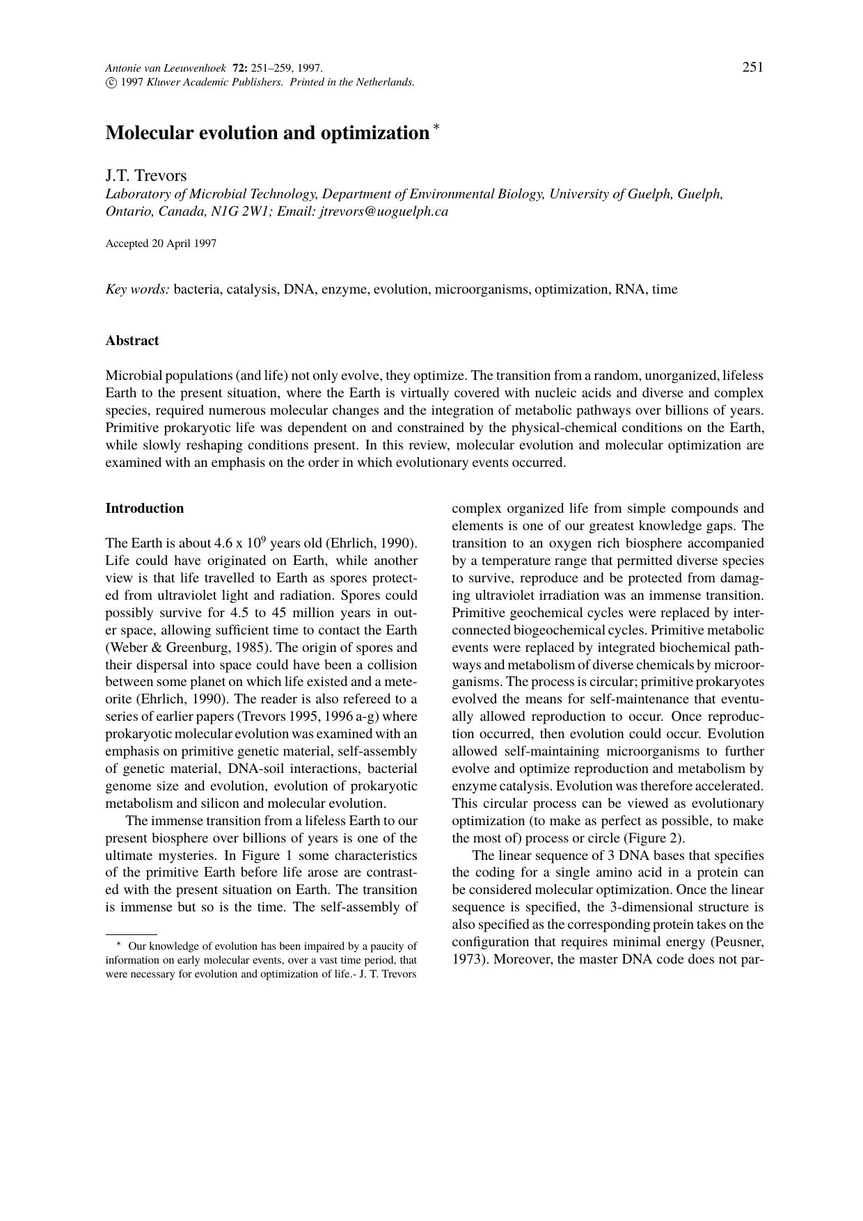 Molecular evolution and optimization by Unknown