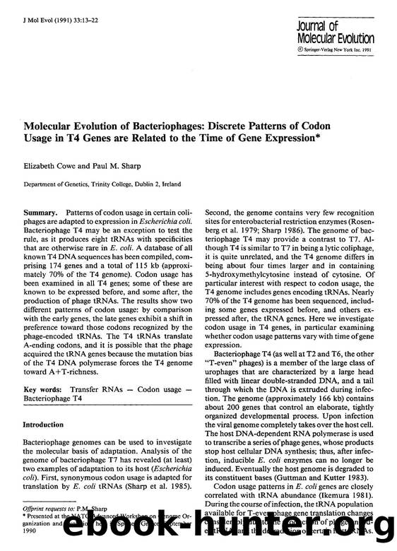 Molecular evolution of bacteriophages: Discrete patterns of codon usage in T4 genes are related to the time of gene expression by Unknown
