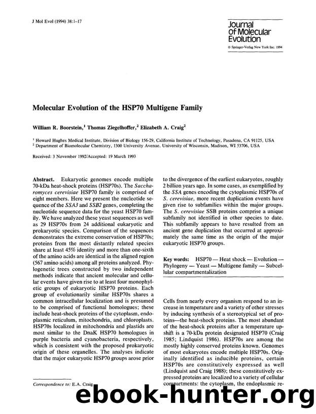 Molecular evolution of the HSP70 multigene family by Unknown