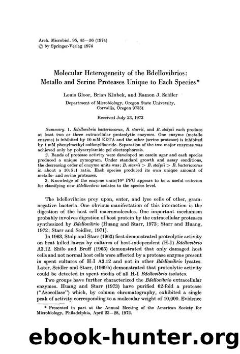 Molecular heterogeneity of the bdellovibrios: Metallo and serine proteases unique to each species by Unknown