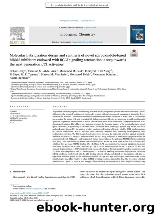 Molecular hybridization design and synthesis of novel spirooxindole-based MDM2 inhibitors endowed with BCL2 signaling attenuation; a step towards the next generation p53 activators by unknow