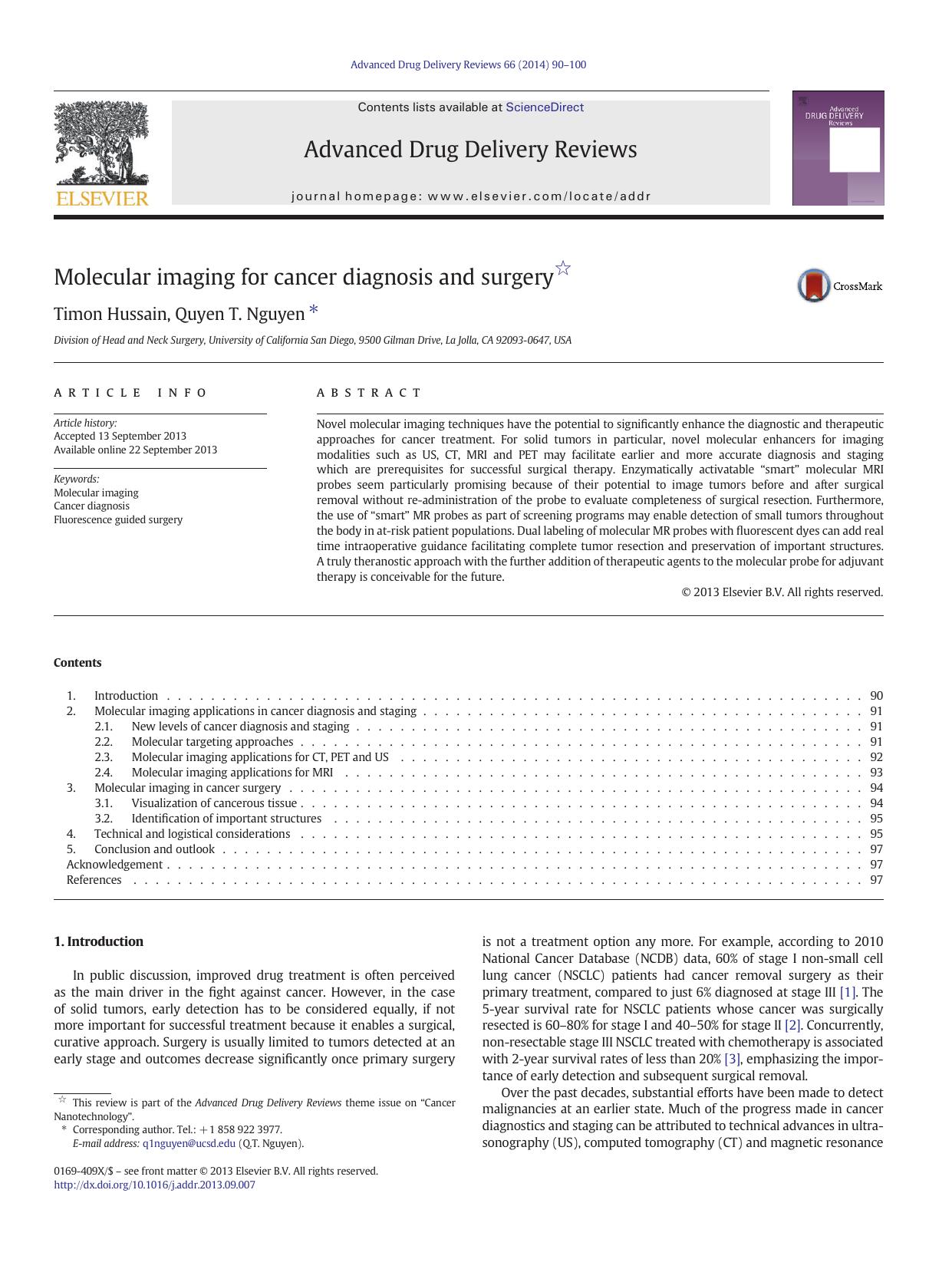 Molecular imaging for cancer diagnosis and surgery by Timon Hussain & Quyen T. Nguyen