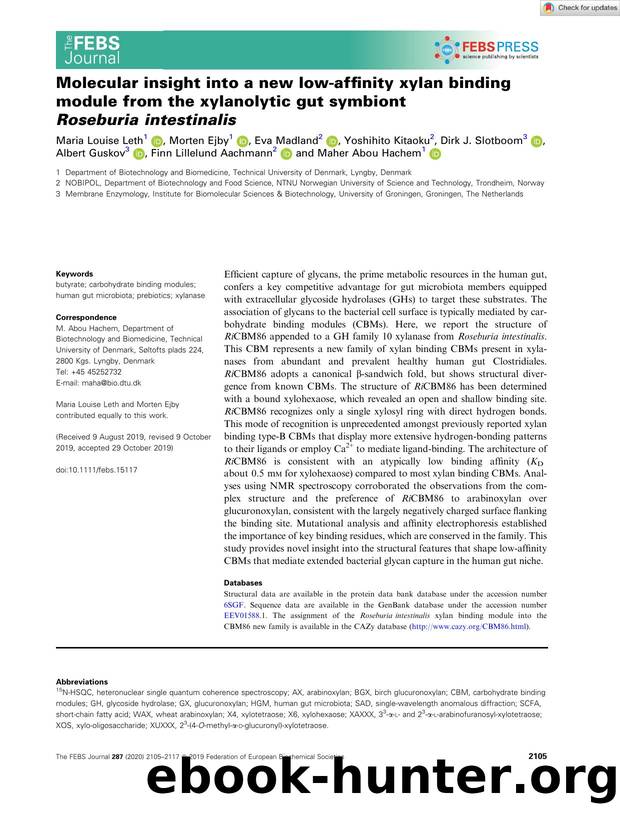 Molecular insight into a new lowâaffinity xylan binding module from the xylanolytic gut symbiont RoseburiaÂ intestinalis by Unknown