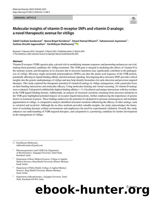Molecular insights of vitamin D receptor SNPs and vitamin D analogs: a novel therapeutic avenue for vitiligo by unknow