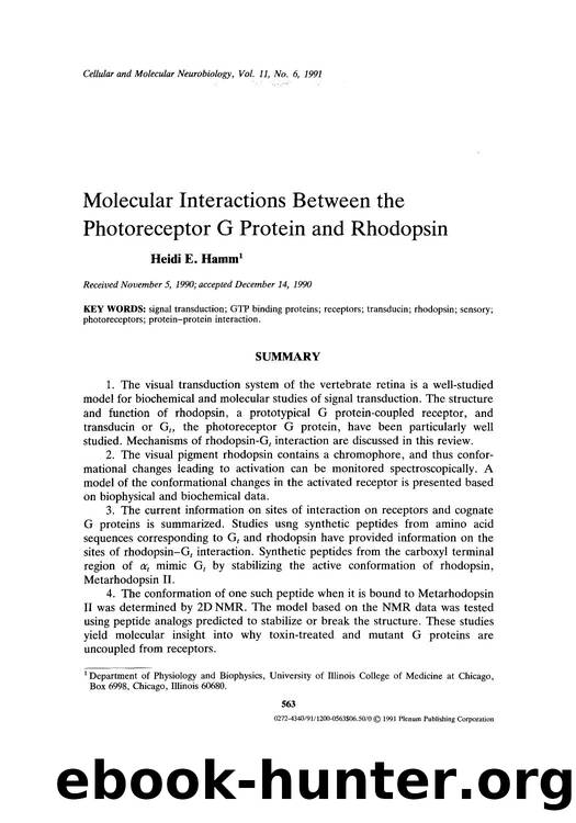 Molecular interactions between the photoreceptor G protein and rhodopsin by Unknown