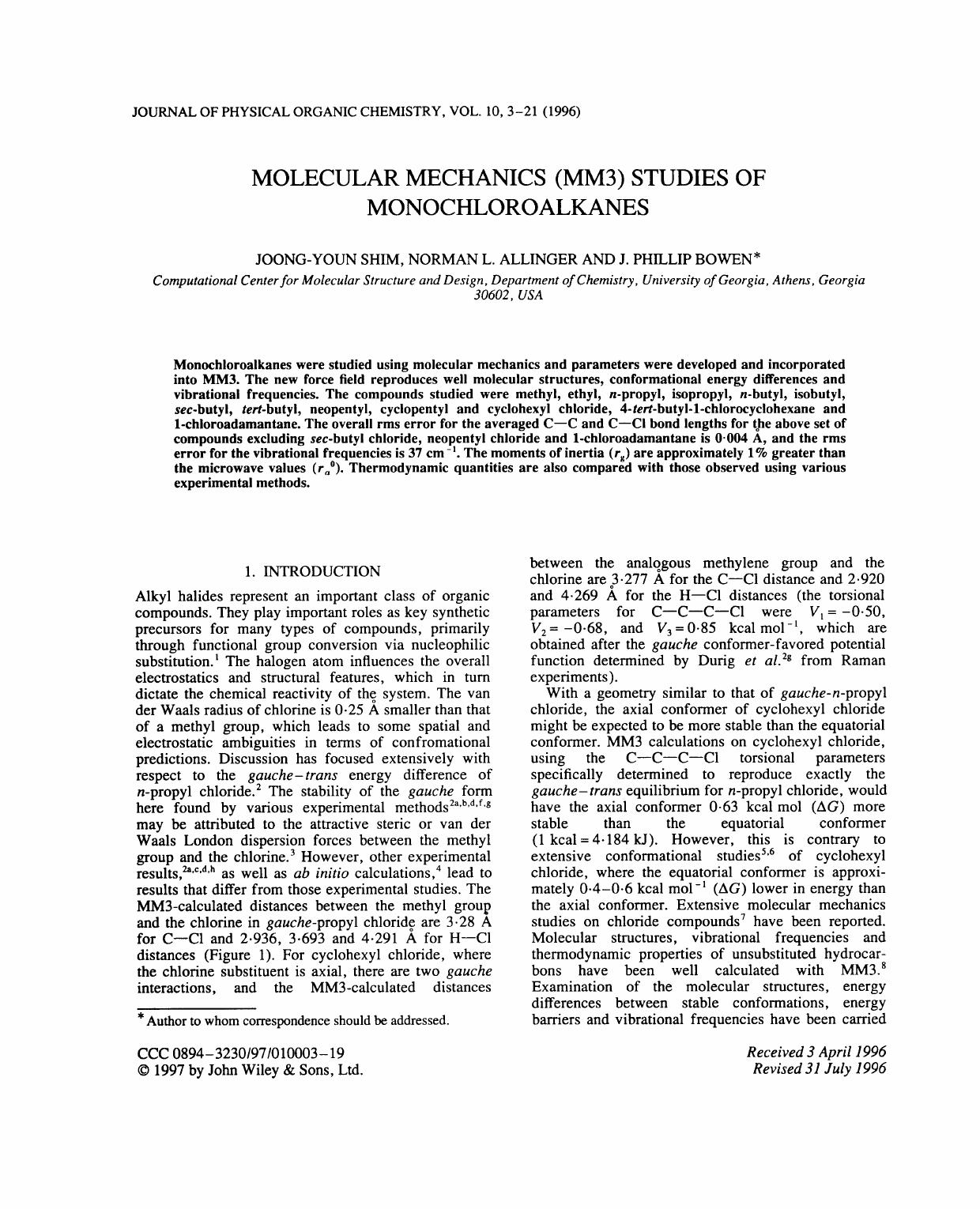 Molecular mechanics (MM3) studies of monochloroalkanes by Unknown