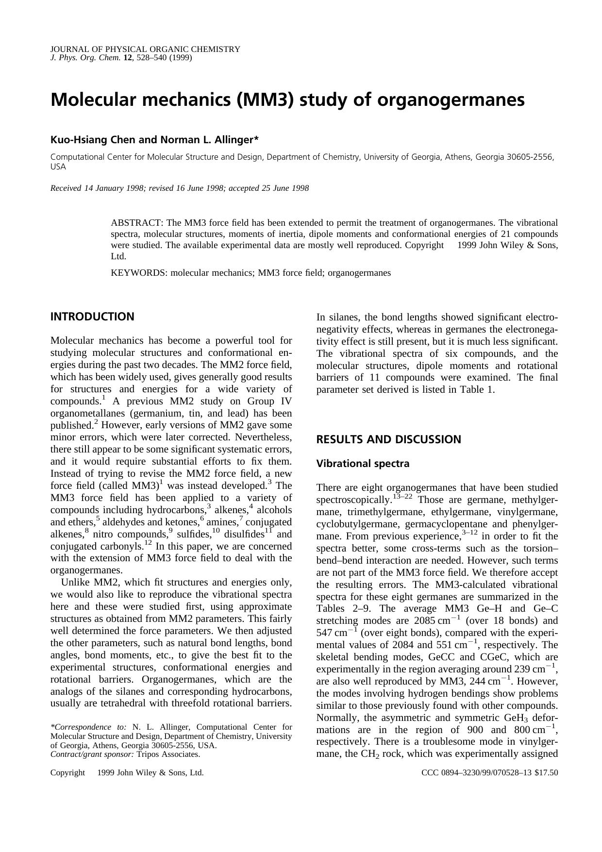 Molecular mechanics (MM3) study of organogermanes by Unknown