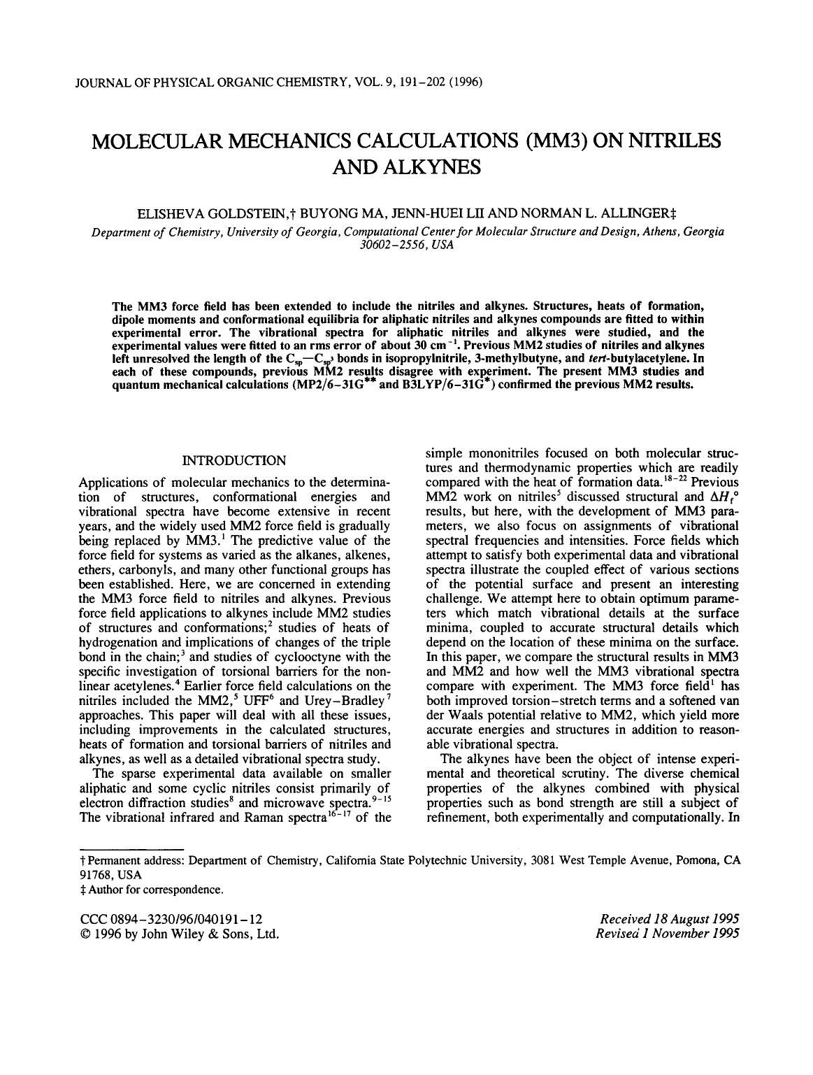 Molecular mechanics calculations (MM3) on nitriles and alkynes by Unknown
