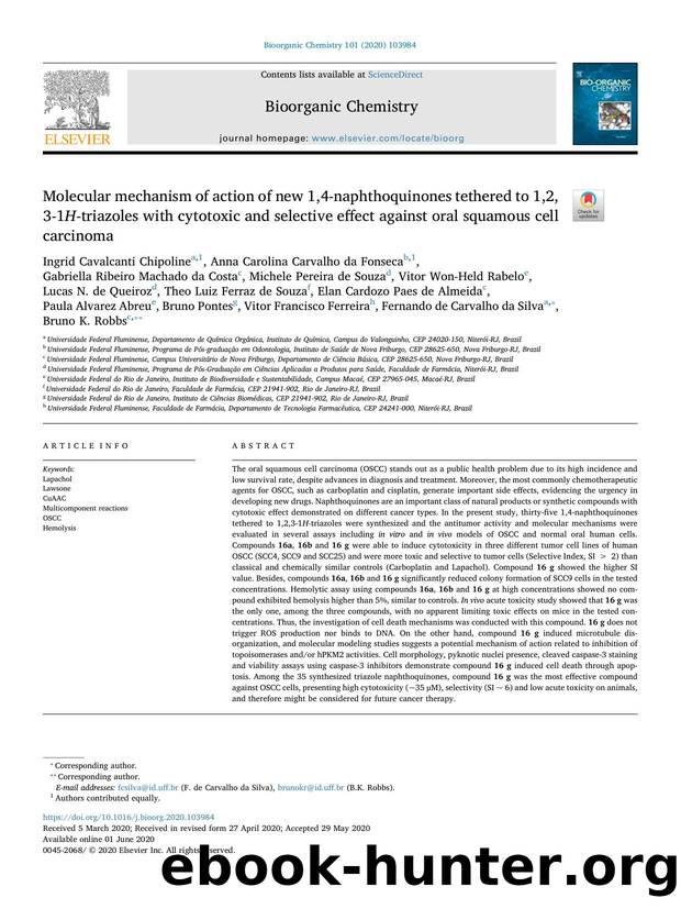 Molecular mechanism of action of new 1,4-naphthoquinones tethered to 1,2,3-1H-triazoles with cytotoxic and selective effect against oral squamous cell carcinoma by unknow